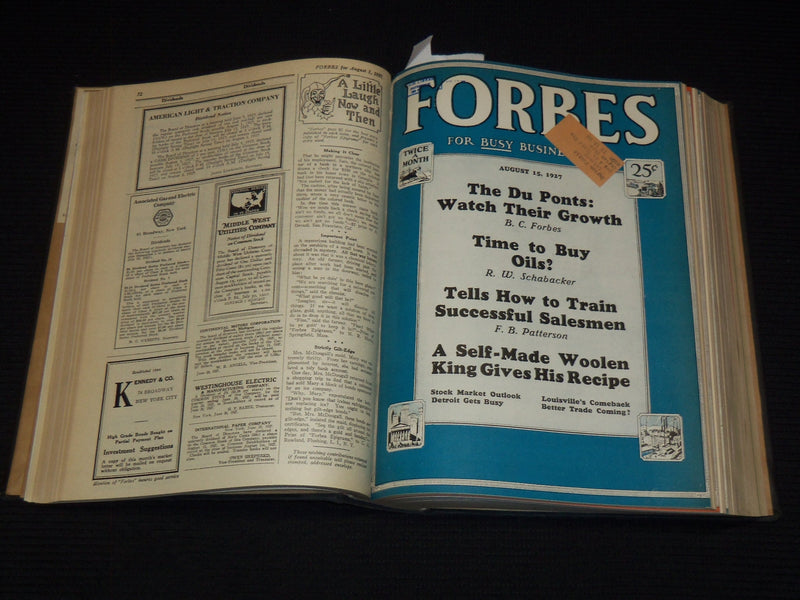 1927 JULY 1-DECEMBER 15 FORBES MAGAZINE BOUND VOLUME - NICE ADS - R 10B