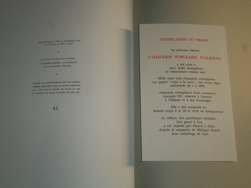 1965 L'IMAGERIE POPULAIRE ITALIENNE BOOK BY PAOLO TOSCHI - GREAT PHOTOS- KD 2442