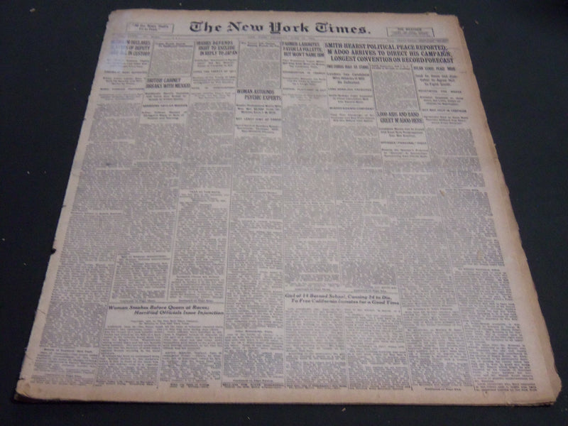 1924 JUNE 19 NEW YORK TIMES - SMITH-HEARST POLITICAL PEACE REPORTED - NT 6858