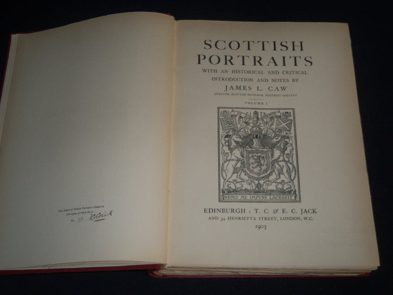 1903 SCOTTISH PORTRAITS HISTORICAL CRITICAL JAMES L. CAW VOLUME 1 & 2 - Z 150