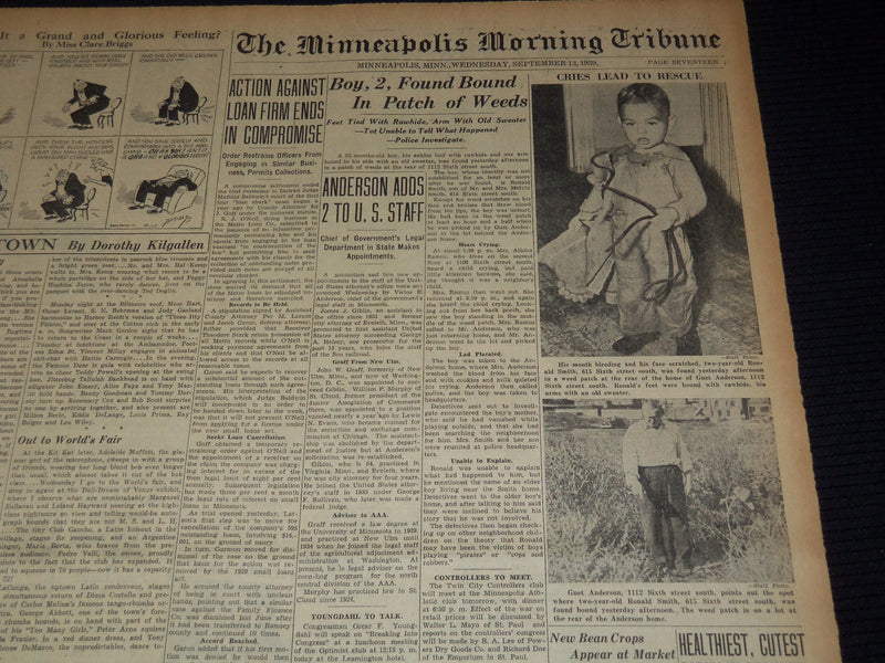 1939 SEPTEMBER 13 MINNEAPOLIS MORNING TRIBUNE - ARTILLERY DUEL IN WEST - NT 9529
