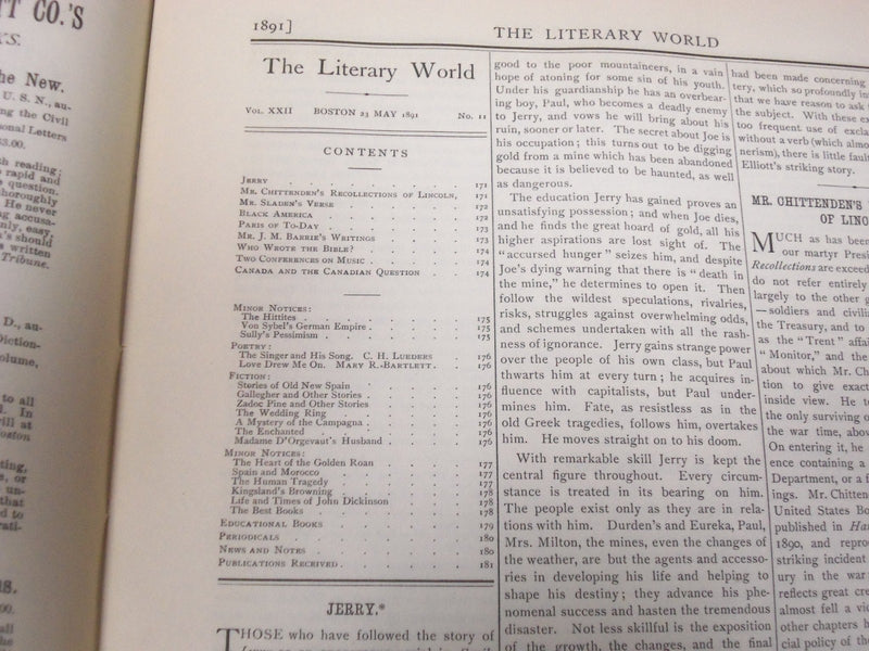 1891 THE LITERARY WORLD MAGAZINE LOT OF 6 ISSUES - NICE ARTICLES - O 2618