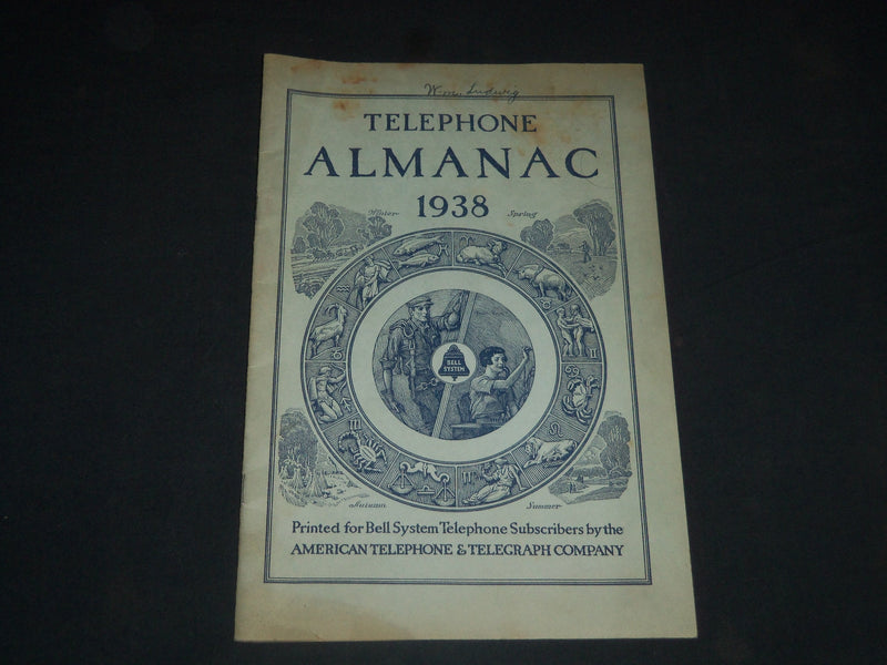 1938 TELEPHONE ALMANAC BOOK PUB. BY AMERICAN TELEPHONE & TELEGRAPH CO. - J 3976