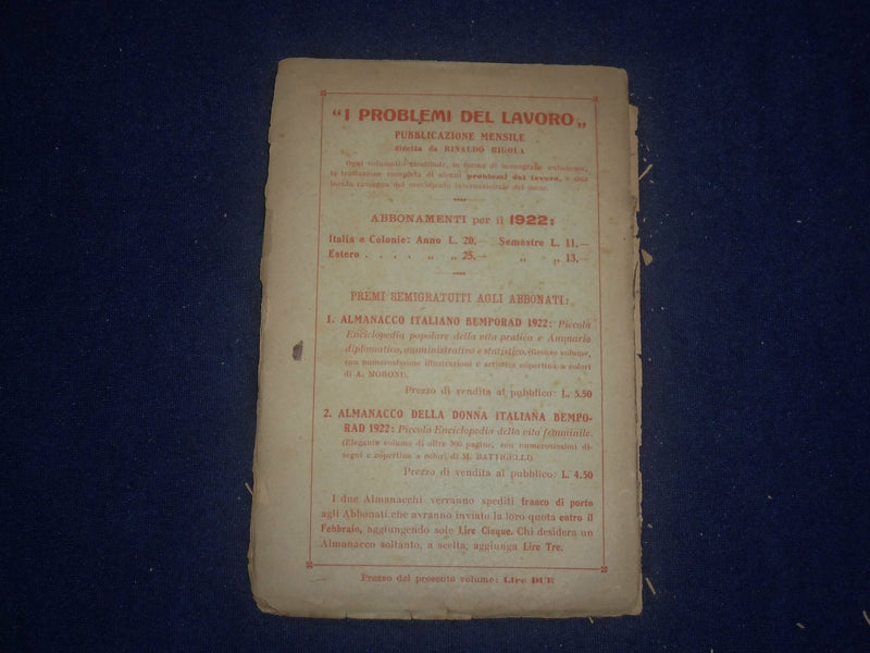 1922 JANUARY I PROBLEMI DEL LAVORO - PERIODICO POLICTICA - ITALIAN TEXT - J 6452
