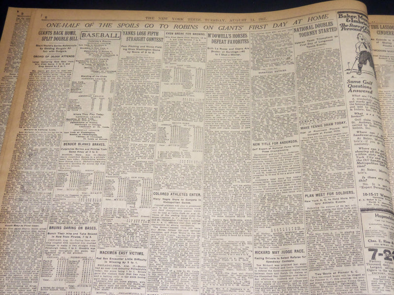 1917 AUGUST 14 NEW YORK TIMES NEWSPAPER - CROPSEY'S BOOM FIZZLES OUT - NT 8511