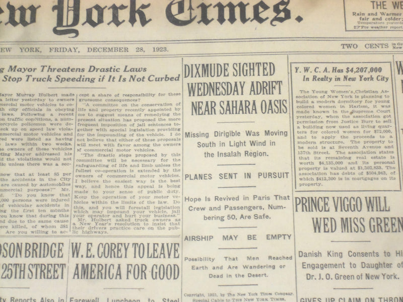 1923 DECEMBER 28 NEW YORK TIMES - DIXMUDE SIGHTED WEDNESDAY ADRIFT - NT 9222