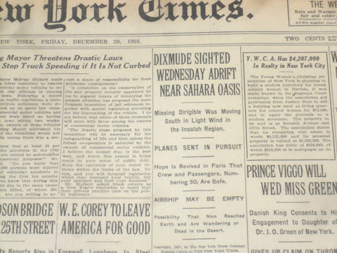 1923 DECEMBER 28 NEW YORK TIMES - DIXMUDE SIGHTED WEDNESDAY ADRIFT - NT 9222