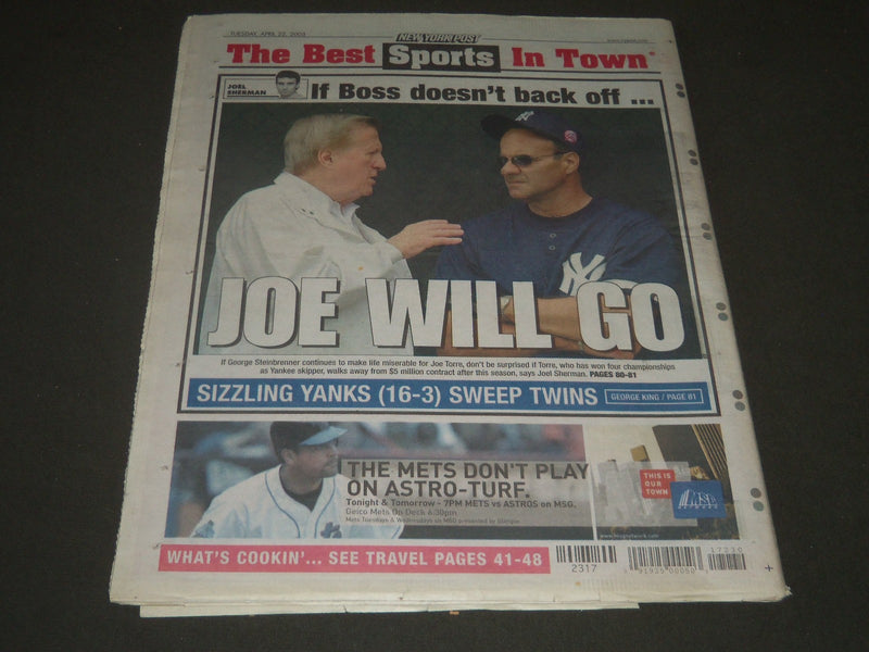 2003 APRIL 22 NEW YORK POST NEWSPAPER - MONSTER IN CHAINS - NP 2560