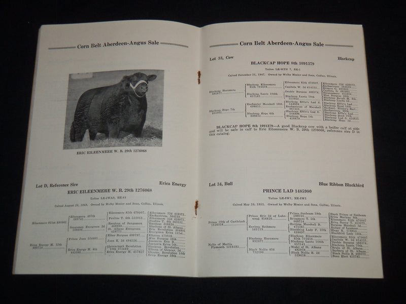 1951-1952 CORNBELT ANGUS BREEDERS FALL SALE CATALOG LOT OF 2 - ILLINOIS - J 9089