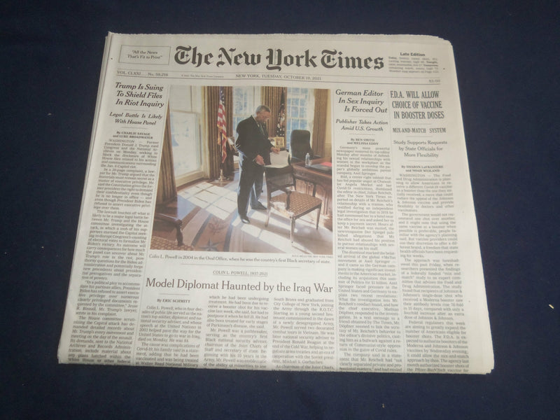 2021 OCTOBER 19 NEW YORK TIMES - COLIN L. POWELL DIED (1937-2021)