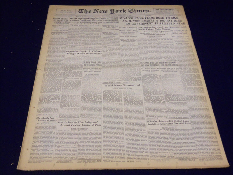 1946 FEBRUARY 17 NEW YORK TIMES - SMALLER STEEL FIRMS RUSH TO SIGN - NT 2629