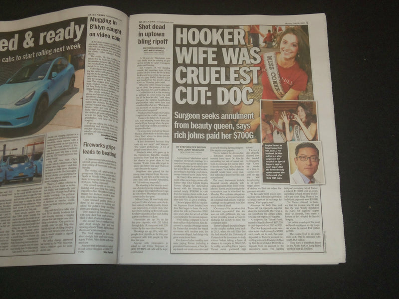 2021 JULY 26 NEW YORK DAILY NEWS NEWSPAPER - SURGEON'S WIFE REGINA WAS CALL GIRL