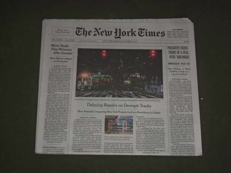 2017 OCTOBER 9 NEW YORK TIMES - MOVIE STUDIO FIRES HARVEY WEINSTEN AFTER SCANDAL