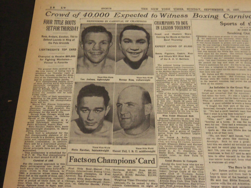 1937 SEPT 19 NEW YORK TIMES SPORTS -BOXING CARNIVAL AT THE POLO GROUNDS- NT 7006