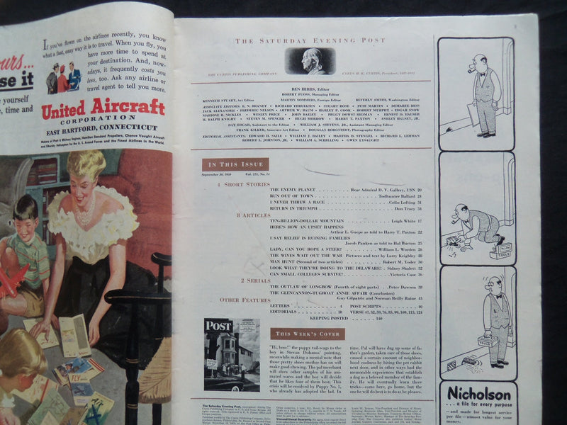 1950 SEPTEMBER 30 THE SATURDAY EVENING POST MAGAZINE- ILLUSTRATED COVER- SP 1844