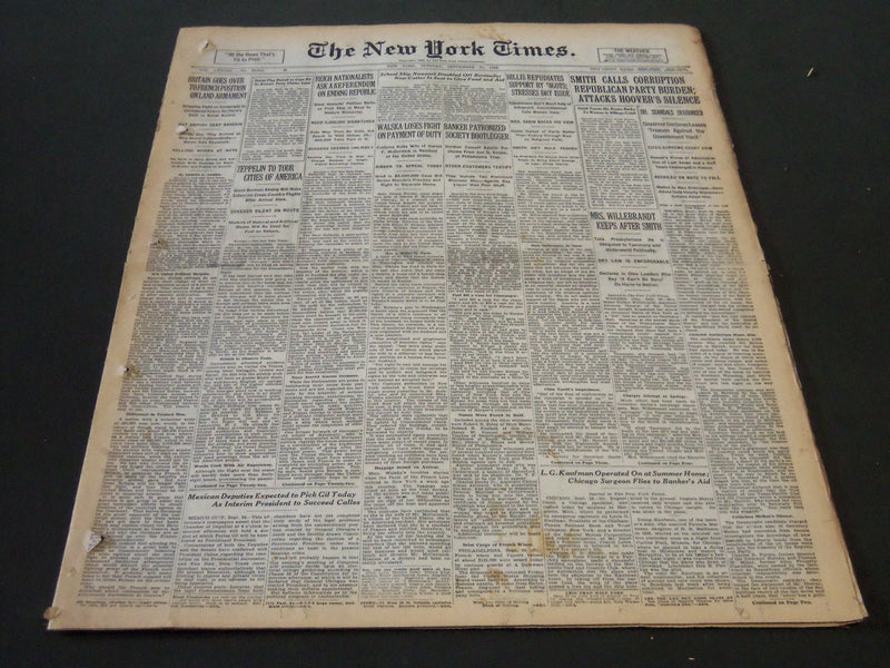 1928 SEPTEMBER 25 NEW YORK TIMES - SMITH ATTACKS HOOVER'S SILENCE - NT 6445