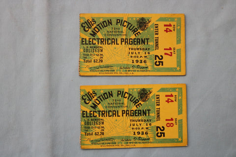 1936 JULY 16 ELKS MOTION PICTURE ELECTRICAL PAGEANT TICKET STUBS-LOT OF 2-K 2563