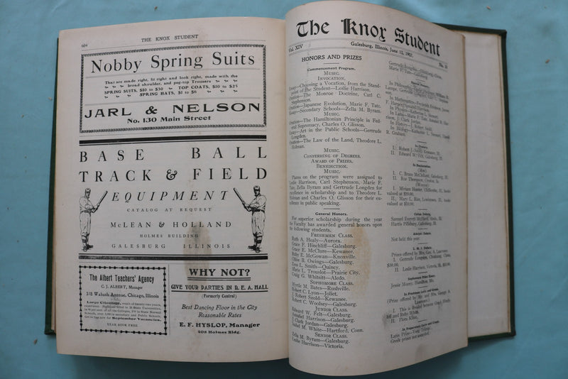 1904-1907 THE KNOX STUDENT HARDCOVER BOOKS - 2 VOLUMS - GALESBURG, IL - KD 9683