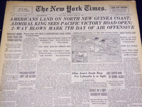 1944 APRIL 24 NEW YORK TIMES - AMERICANS LAND ON WORTH NEW GUINEA COAST- NT 1638