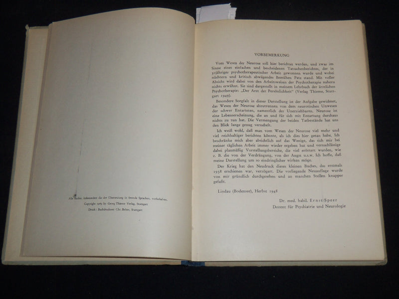 1949 VOM WESEN DER NEUROSE BOOK BY DR. ERNST SPEER - KD 5633M