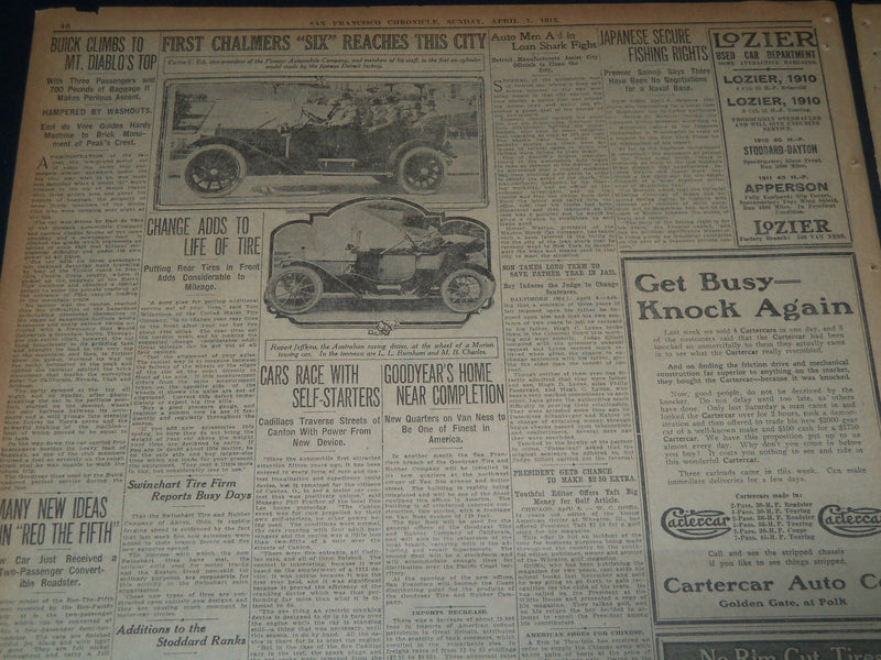 1912 APRIL 7 SAN FRANCISCO CHRONICLE SUNDAY AUTOMOBILE SECTION - NT 7611