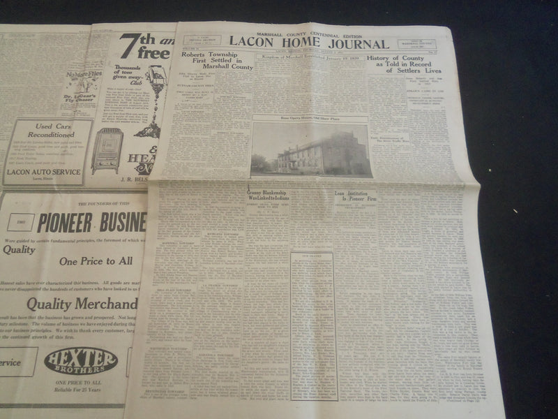 1928 AUG 9 LACON HOME JOURNAL NEWSPAPER - MARSHALL CENTENNIAL EDITION - NP 5759