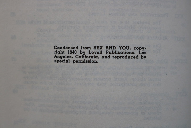 1940 SEX AND YOU BY DR. PHILIP M. LOVELL - SOFTCOVER BOOK - K 3430