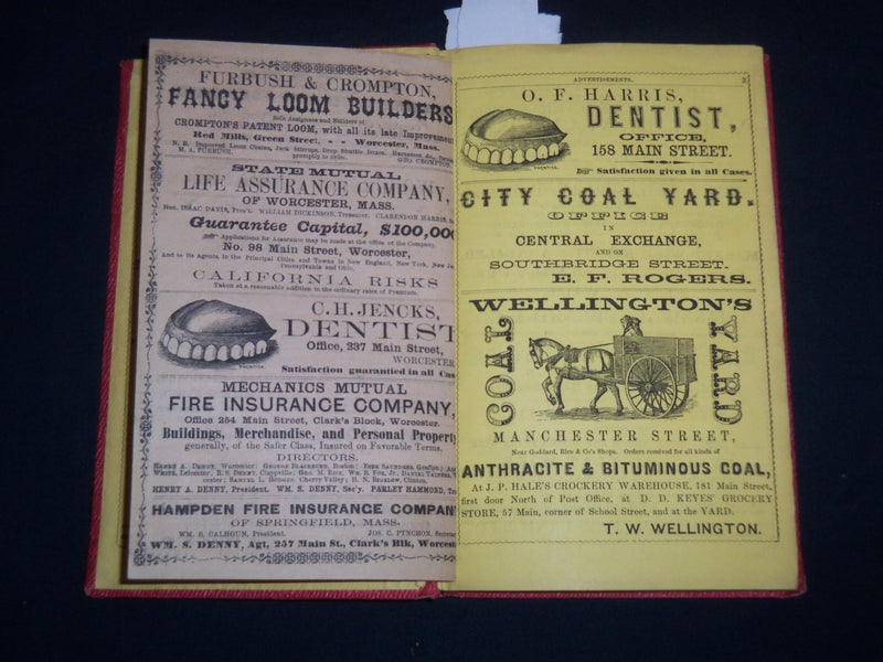 1859 WORCESTER ALMANAC DIRECTORY & BUSINESS ADVERTISER - FOLD OUT MAP - KD 5295G