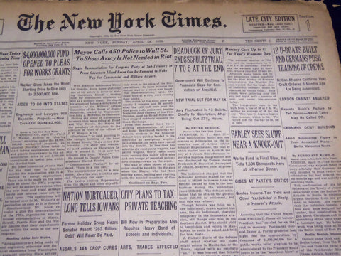 1935 APRIL 28 NEW YORK TIMES - SCHULTZ TRIAL ENDS DEADLOCKED - NT 3800