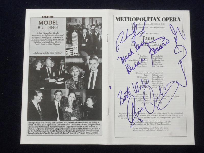 1991 JAN 16 FAUST SIGNED PROGRAM -SAMUEL RAMEY, D. SOVIERO, R. LEECH, G. QUILICO