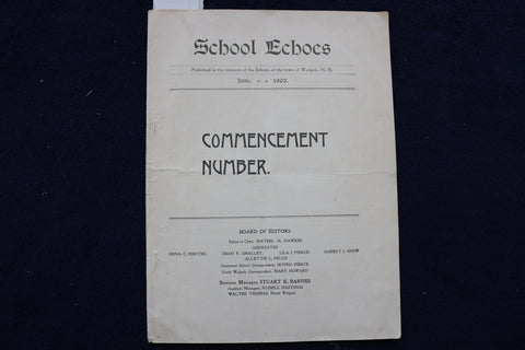 1902 JUNE SCHOOL ECHOES - COMMENCEMENT NUMBER - WALPOLE, NH - SOFTCOVER - K 1457