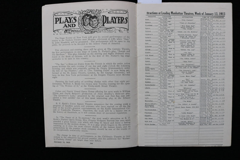 1913 JANUARY 11 THE CAST NEW YORK AMUSEMENT GUIDE - VIRGINIA HARNED - K 2753