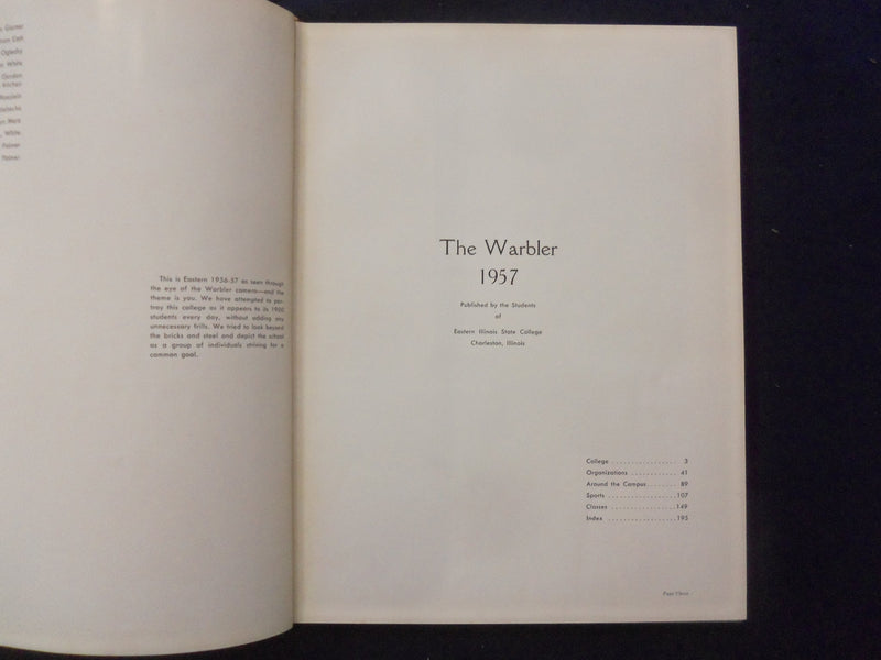 1957 WARBLER EASTERN ILLINOIS STATE COLLEGE YEARBOOK - CHARLESTON, IL - YB 3315