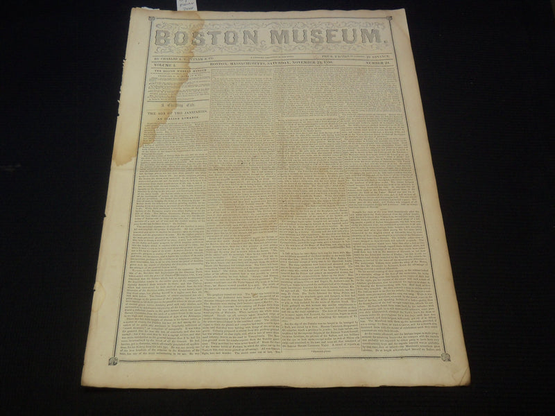 1850 NOVEMBER 23 BOSTON MUSEUM NEWSPAPER - DODGE PRIZE TICKET - LIND - NP 9045