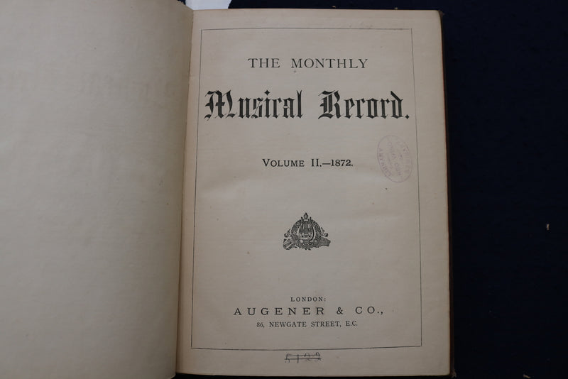 1872-1873 THE MONTHLY MUSICAL RECORD BOUND VOLUMES II & III - KD 9552