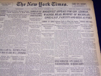 1938 NOVEMBER 5 NEW YORK TIMES - ROOSEVELT APPEALS FOR LEHMAN & WAGNER - NT 2842