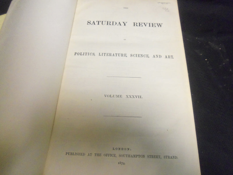 1874 SATURDAY REVIEW 2 BOUND VOLUMES - COMPLETE YR- PUBLISHED IN LONDON - R 1070