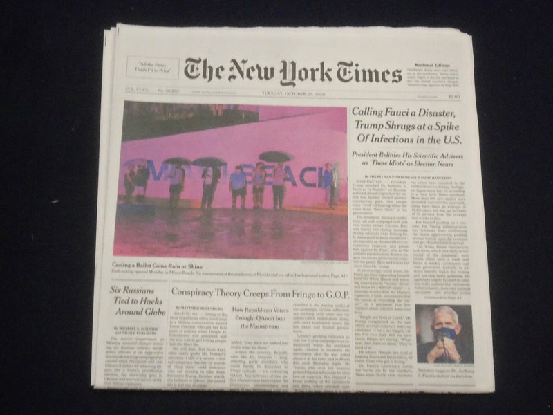 2020 OCTOBER 20 NEW YORK TIMES - TRUMP CALLS FAUCI A DISASTER, SHRUGS AT VIRUS