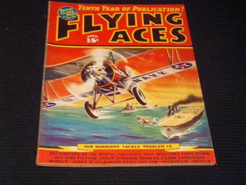 1938 APRIL FLYING ACES MAGAZINE ILLUSTRATED FRONT COVER - E 190