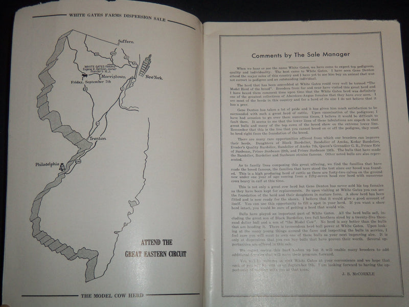 1951 WHITE GATES DISPERSION BREEDERS' CATTLE SALE CATALOG- FLANDERS NJ - J 9226