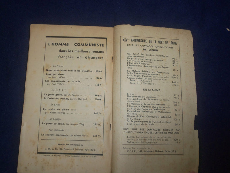 1949 JANUARY CAHIERS DU COMMUNISME - LENINE - FRENCH TEXT - J 6413