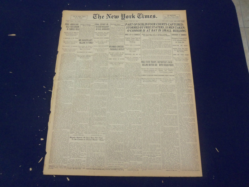 1922 JUNE 30 NEW YORK TIMES - PART OF DUBLIN FOUR COURTS CAPTURED - NT 8403