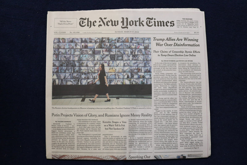 2024 MARCH 17 NEW YORK TIMES - TRUMP ALLIESARE WINNING WAR OVER DISINFORMATION