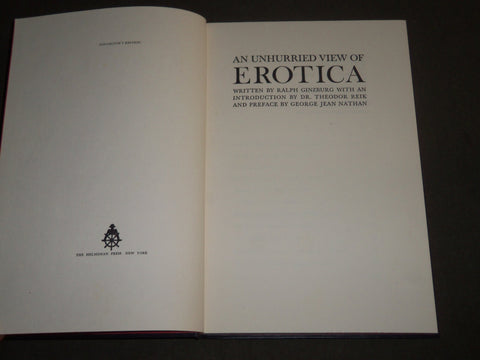 1958 AN UNHURRIED VIEW OF EROTICA BOOK BY RALPH GINSBURG - KD 4927