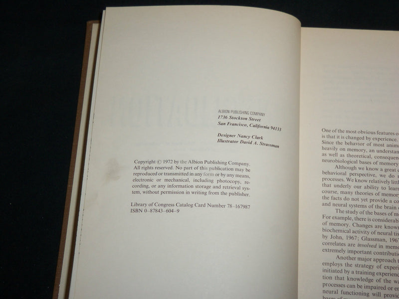 1972 MEMORY CONSOLIDATION HARDCOVER BOOK BY JAMES MCGAUGH & HERZ - KD 7237