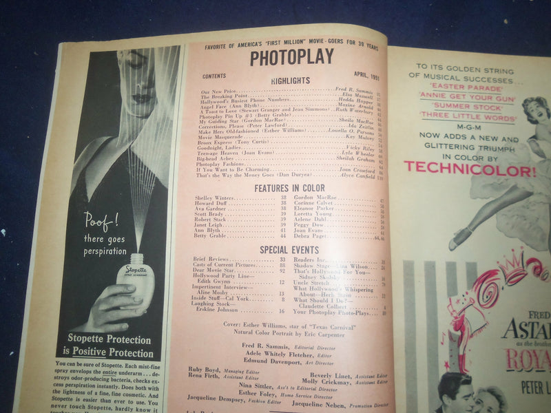 1951 APRIL PHOTOPLAY MAGAZINE - ESTHER WILLIAMS COVER - F 251W