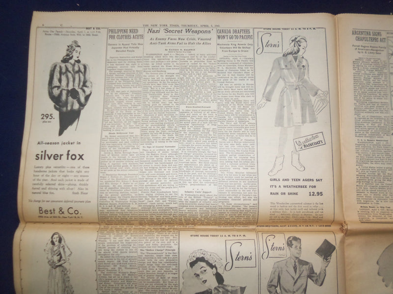 1945 APRIL 5 NEW YORK TIMES - U.S. 3DARMY DRIVES TO BISECT THE REICH - NP 6686