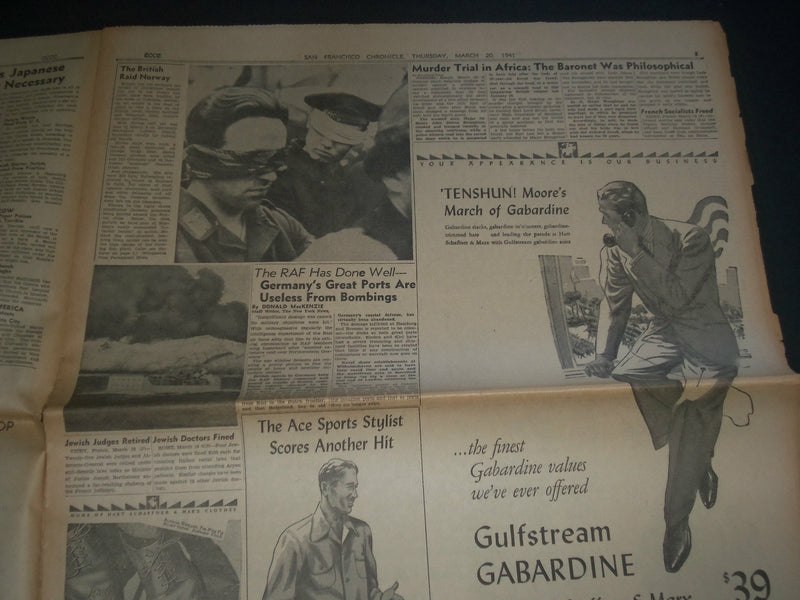 1941 MARCH 20 SAN FRANCISCO CHRONICLE - NAZI BOMBERS - SUPERMAN COMIC - NP 3623
