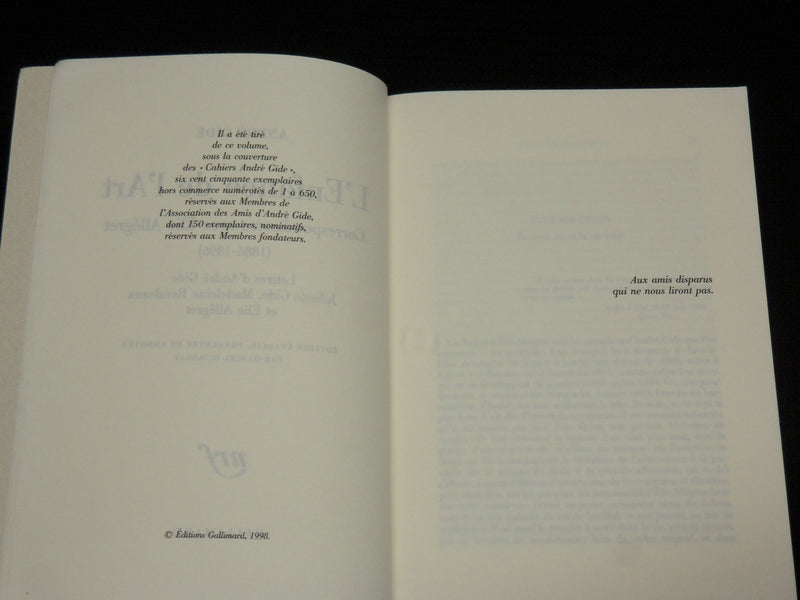 1998 ANDRE GIDE CORRESPONDANCES AVEC SOFTCOVER BOOK - ELIE ALLEGRET - KD 7319