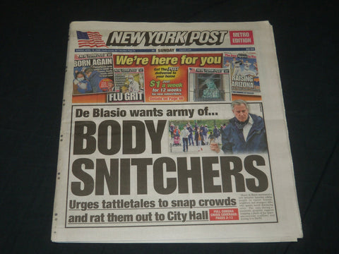 2020 APRIL 19 NEW YORK POST NEWSPAPER - DE BLASIO WANTS ARMY OF BODY SNITCHERS